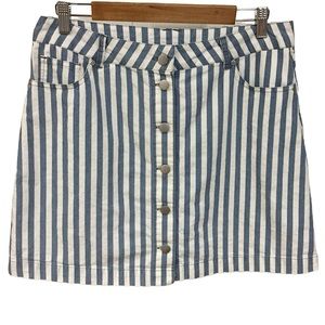 FOREVER 21 sz X Large Mini Skirt Striped Button Down Front Pockets Blue White